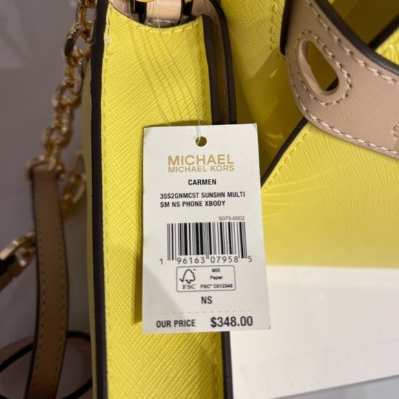 Michael Kors Carmen Small Color-Block Faux Leather Phone Crossbody Bag Sunshn - Picture 11 of 16